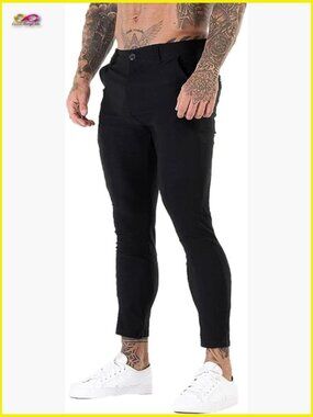 Slim Fit Stretch Dress Pants Ankle Length Skinny Chino 4 Way Stretch Business